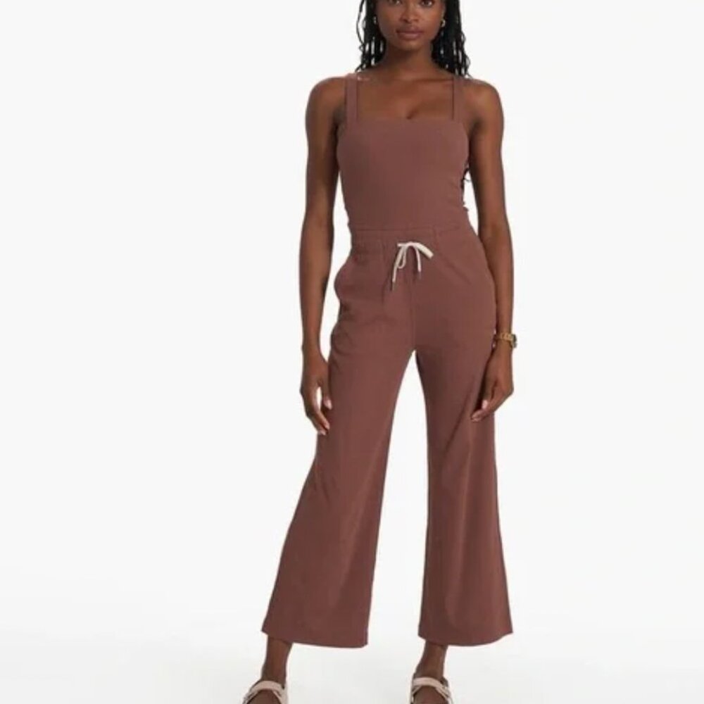 Vuori Mudra Pose Jumpsuit in Chestnut  Wide Leg Rib Knit Size Large
